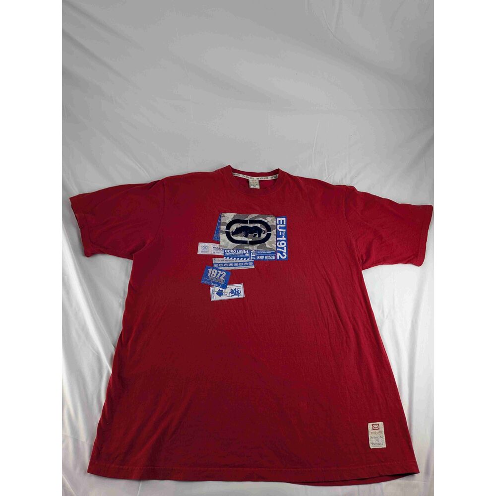 Vintage Ecko Unltd Men's Red Vintage Graphic Print T Shirt Blue Velvet Logo 3XL